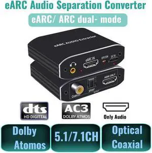 IXJYLCPC HDMI eARC Audio Extractor 192KHz Converter ARC Audio Extractor Support HDMI AUDIO +Toslink + Coaxial + L/R Stereo Audio Adapter for TV