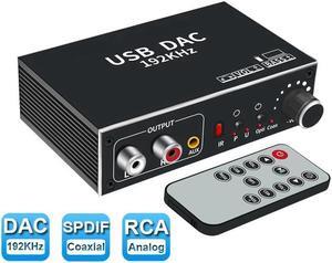IXJYLCPC 192kHz DAC Audio Converter with Volume Control Aluminum Digital Optical Coaxial Toslink USB to Analog Stereo Left/Right RCA 3.5mm Audio Adapter for PS3 HD DVD PS4