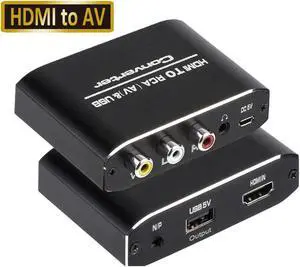 IXJYLCPC HDMI-Compatible to RCA AV/CVBS Composite Video AV Converter Adapter HDMI2AV with 3.5mm Aux Audio for TV VHS VCR DVD
