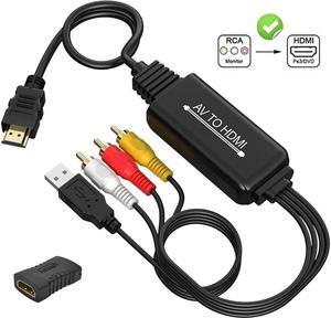 IXJYLCPC RCA to HDMI Cable Converter with HDMI and RCA Cables, CVBS Composite AV to HDMI Converter RCA in HDMI Out Adapter Full HD 720P 1080P Output Switch for DVD STB Roku with Female RCA Output