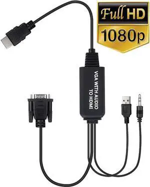 IXJYLCPC VGA to HDMI Adapter with Audio, (PC VGA Output Source to TV/Monitor with HDMI Input Display), VGA Male to HDMI Female Converter for Monitor, 1080p VGA HDMI Adapter USB Powered