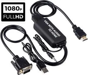 IXJYLCPC VGA to HDMI,1080P VGA to HDMI Adapter with Audio Support and 1080P Resolution - VGA Input to HDMI Output