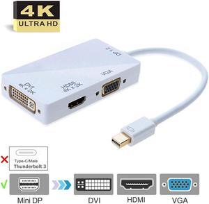 IXJYLCPC 3-in-1 Mini DisplayPort 1.2V to DVI VGA HDMI TV HDTV Adapter Converter HDMI Full 4k X 2k Resolution, (4K,White)
