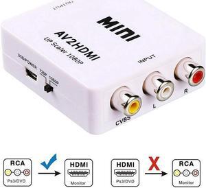 IXJYLCPC RCA to HDMI, 1080P Mini RCA Composite CVBS AV to HDMI Video Audio Converter Adapter with USB Power Cable for PC Laptop Xbox PS4 PS3 TV STB VHS VCR Camera DVD - White