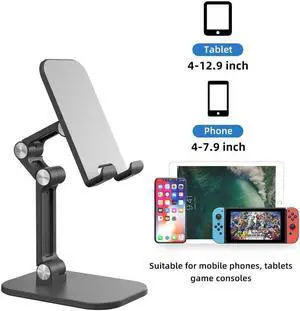 IXJYLCPC New Upgraded Foldable Cell Phone Stand, Portable Phone Holder Adjustable Phone Dock Cradle Compatible with iPhone Pro Max Samsung Galaxy Small Tablets and Other Phones,4-12.9Inches Black