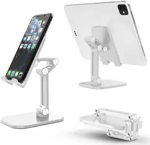 IXJYLCPC Desktop Phone Holder Stand for IPhone Adjustable Tablet Foldable Tablet Phone Desk Stand Holder Compatible with4.7"-12.9"iPhone iPad Air Mini Pro Kindle Tab Galaxy eBook Reader-White