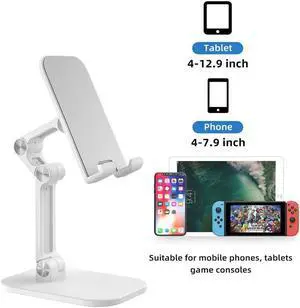 IXJYLCPC New Upgraded Foldable Cell Phone Stand Portable Phone Holder Adjustable Phone Dock Cradle Compatible with iPhone Pro Max, Samsung Galaxy Small Tablets and Other Phones,4-12.9Inches White