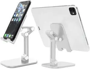 IXJYLCPC Cell Phone Stand for Desk [Full Foldable & Adjustable] Compatible with iPhone Samsung S21 Note20 Phone Stand Holder 4"-12.9" Device, Cell Phone,iPad,Nintendo Switch,eBook Reader -White