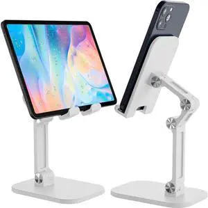 IXJYLCPC Universal Cell Phone Desktop Mount Stand Foldable Phone Holder, Adjustable for iPad, iPhone, Samsung, Asus and More 4-12.9" Cell Phones, Switch, iPad and other Tablet PC (Upgraded White)