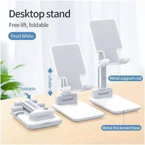 IXJYLCPC Upgraded Desktop Cell Phone Holder, Adjustable Desktop Cell Phone Stand Cradle Dock Compatible Tablet Stand Foldable Phone Stand Dock for Desk For 4-12.9in Phone iPad,Tablet Kindle White
