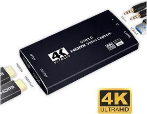 IXJYLCPC 4K@60hz HDMI Video Capture Card 1080p 60fps Board Game Capture Card USB 3.0 Recorder Box Device Support HDR, EDID, HDCP2.2 for Live Streaming Video Recording HDMI Loop Out