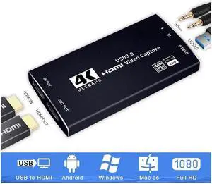 IXJYLCPC 4K@60hz HDMI-Compatible Video Capture Card Live Recording Box 4K USB 3.0 Video Card for Game Live Streaming Support HDR, EDID, HDCP2.2 for PS4 Computer Phones