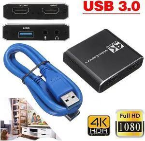 IXJYLCPC 4K HDMI Video Capture Card 1080p 60fps Board Game Capture Card USB 3.0 Recorder Box Device for Live Streaming Video Recording Loop Out