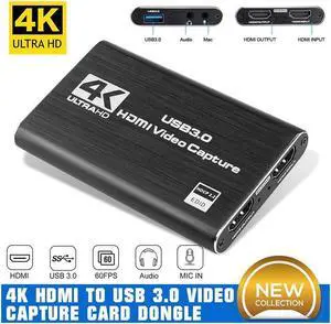 IXJYLCPC Video Capture Card with Loop Out, HDMI USB 2.0 4K HD 1080P 60FPS Game Capture Video Audio Recorder for Live Streaming for PS3/ PS4 /Xbox One/DSLR/Camcorders/Action Cam