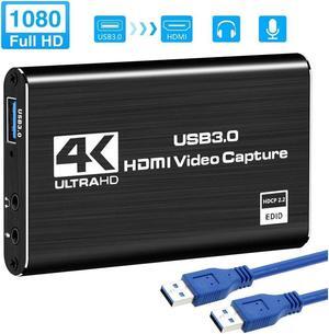 IXJYLCPC Capture Card, 4K Video Capture Card USB 3.0 1080P 60fps HDMI Audio Video Capture Device Portable Video Converter Game Capture Adapter for Gaming Streaming Live Broadcasting Teaching