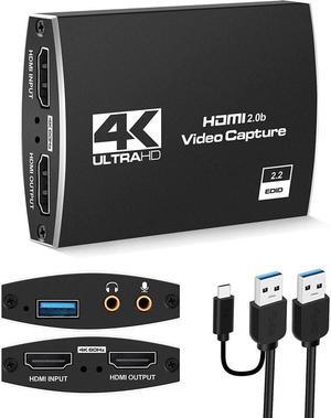IXJYLCPC 4K@60Hz HDMI-Compatible Video Capture Card Live Recording Box 4K HDMI to USB3.0/Type-C Video Card with Mic & 3.5mm Audio for Game Live Streaming for PS4 Computer Phones