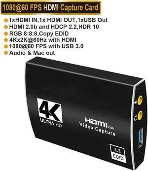 IXJYLCPC 1080P 60fps 4K@60Hz Video Capture Device Video Capture Card Dongle HDMI-compatible to USB3.0/Type-C with Mic & 3.5mm Audio for Game Record Live Streaming Broadcast
