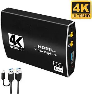 IXJYLCPC 4K@60Hz HDMI Video Capture Card with Mic & 3.5mm Audio 1080p 60fps Board Game Capture Card USB3.0/Type-C Recorder Box Device for Live Streaming Video Recording Loop Out