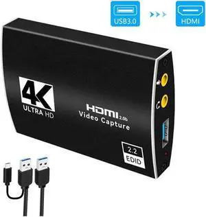 IXJYLCPC Portable 4K@60Hz 1080P 60fps HDMI-compatible to USB3.0/Type-C HD Video Capture Card with Mic & 3.5mm Audio Durable Audio Converter Live Recording Box