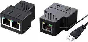 IXJYLCPC Ethernet Splitter 1 to 2 RJ45 Extender [2 Devices Simultaneous Networking], Network Switch Converter with 1.2m USB Power Cable, Suitable for CAT 5/6/6E/7, Computer/Router/TV Box