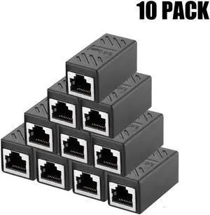 IXJYLCPC RJ45 Ethernet Cable In-line Shielded RJ45 Coupler, Female to Female - Black (10 packs of RJ45 Coupler)