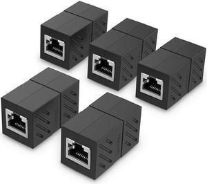 IXJYLCPC Female to Female Network LAN Connector Adapter Coupler Extender RJ45 Ethernet Cable Extension Converter-(5-PACK, Black)