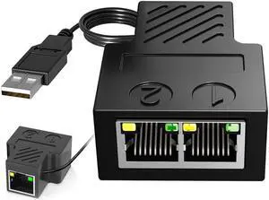 IXJYLCPC RJ45 Ethernet 1 to 2 Splitter Connectors Splitter Adapter with USB Power Cable LAN Ethernet Connector Compatible with Cat5,Cat5e,Cat6,Cat7,Two Computer Can Share The Internet at The Same