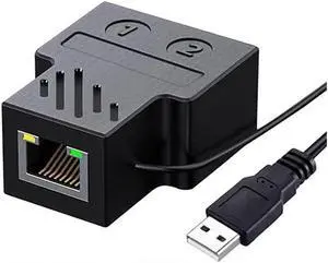 IXJYLCPC Ethernet Splitter 1 to 2 RJ45 Network Adapter [Internet at The Same Time], USB to Dual Female RJ45 Port with 1.2m USB Power Cable,for Cat7/6/5/5e Network Cable,Compatible with Router,TV