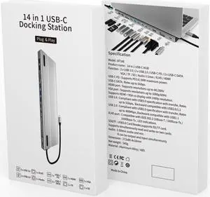 IXJYLCPC USB C Docking Station, 14 in 1 Laptop Docking Station Dual Monitor, with 4K- HDMI, VGA, Gigablit Ethernet, 5 USB, SD/TF Card Reader,Audio Port Compatible with MacBook/Surface