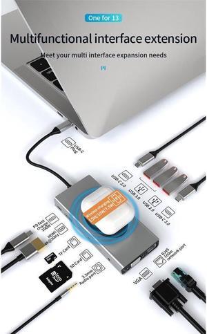 IXJYLCPC 13 IN 1 USB C Docking Station,Type C Hub Multiport Dongle with Wireless Charging,VGA,Ethernet, HDMI,USB-C Data Port, 100W PD, USB3.0 ,3.5mm Audio and SD/TF Card Reader for