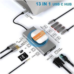 IXJYLCPC USB C Hub Multiport Adapter, 13-IN-1 USB-C Hub with 4K HDMI,RJ45 Ethernet,USB3.0 Port,USB-C Data Port,100W PD, SD/TF Card Reader ,3.5mm Audio Mac,Wireless Charging for MacBook Pro Air