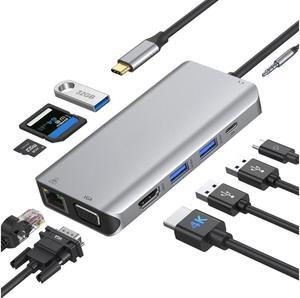 IXJYLCPC USB C Hub Ethernet Multiport Adapter 10-in-1 USB C Docking Station 4KHDMI,87W PD,3 USB 3.0,1Gbps LAN USB C Dongle,SD/TF Reader Audio USB C Dock for MacBook Air/Pro,iPad Pro 2021 and More