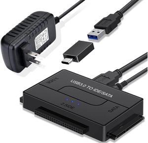 IXJYLCPC IDE SATA to USB 3.0 Cable Hard Drive Reader IDE SATA PATA USB 3.0 for Hard Drive Disk HDD 2.5" 3.5" with 12V 2A External AC Power Adapter(Black)