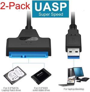 IXJYLCPC USB 3.0 SATA III Hard Drive Adapter Cable for 2.5 Inch SSD & HDD Support UASP-20cm, Black, 2-Pack