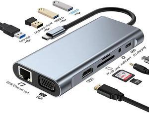 IXJYLCPC USB C To Ethernet Adapter 4K Docking Station Usb c To HDTV Adapter Lightning Converter PD Charging 11 in 1