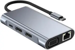 IXJYLCPC 8in1 USB C To Lightning Cable Hub 5Gpbs High Speed 1000Mbps Ethernet Usb C Hub Dual HDTV 4K Adapter Splitter for Laptop