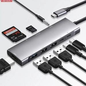 IXJYLCPC USB-C SD TF Card Reader Audio Ports Docking Station Usb-c To HDTV Adapter USB C Hub 9 in 1 Usb Type C Adapter Charger