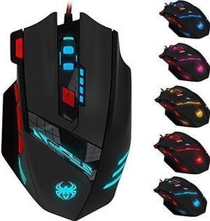 Zelotes C-12 Wired Gaming Mouse, Optical Wired Computer Mice with 4,000DPI, High Precision, 12 Programmable Mouse Buttons Compatible with Laptop PC, 12 Buttons (Black)