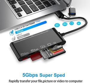 IXJYLCPC 7-in-2 Multi Memory Card Reader, USB 3.0/USB C SD Card Reader Writer(5Gbps) Read 7 Cards Simultaneously for SD/Micro SD/MS/CF/MMC/XD/SDHC/SDXC Camera Memory Card