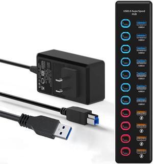 IXJYLCPC Powered USB Hub, 11-Port 36W USB 3.0 Splitter (7 USB3.0 Data Transfer Ports + 4 Smart Charging Ports), Individual On/Off Switches, 12V/3A Power Adapter for Laptop, PC