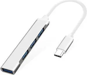 IXJYLCPC 4-Port USB 3.0 Hub, Jansicotek Ultra-Slim Type-C to 4-port USB3.0 Hub Compatible for MacBook, Mac Pro, Mac Mini, iMac, Surface Pro, XPS, PC, Flash Drive, Mobile HDD-Silver