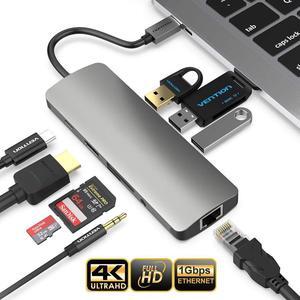 IXJYLCPC USB C Hub,Type-C Adapter 9 in 1 USB-C Dock with 4K HDMI, PD Charging,SD Card Reader USB C Dongle,3.5mm Audio,USB 3.0 Ports for 2018/2017/2016 MacBook Pro,Chrom and More Type-C (9 in 1)