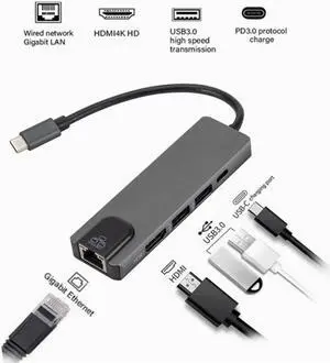 IXJYLCPC 5 in 1 USB Type C Hub Hdmi 4K USB C Hub to Gigabit Ethernet Rj45 Lan Adapter for Mac book Pro Thunderbolt 3 USB-C Charger