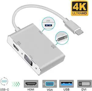 IXJYLCPC USB C to HDMI 4K Adapter, USB 3.1 Type-C Hub to HDMI DVI 4K VGA USB Adaptor Converter (Thunderbolt 3 Compatible), USB-C to HDMI DVI 4K VGA USB Adaptor Converter for 2016/2017/2018 MacBook