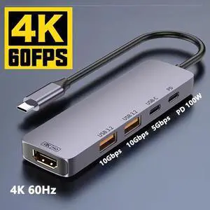 IXJYLCPC 5 Ports USB 3.2 Hub 10Gbps, USB C 3.2 Gen 2 Hub, 2*USB-A 3.2 Data Ports,4K@60Hz HDMI, 140W Power Delivery, USB Data Hub for MacBook, Mac Pro, Mac mini, iMac, PC, Flash Drive, Mobile HDD