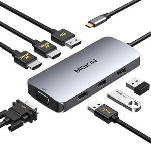 MOKiN USB C to Dual HDMI Adapter, USB C Dual Monitor Docking Station ,USB C Hub with 4K HDMI, Displayport Port& VGA,USB 2.0,Compatible for Dell XPS 13 15,Lenovo Yoga,Huawei ,MacbooK