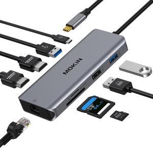 MOKiN USB C Laptop Docking Station,USB C Hub HDMI Adapter with 2xHDMI,100W PD,Ethernet,3 USB and SD/TF Card Reader,Triple Display Multiport Dongle for MacBook/HP/Lenovo/Dell/Surface Laptop,etc