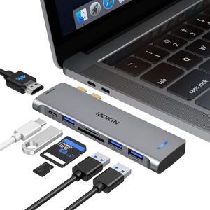 MOKiN USB C Multiport Adapte for MacBook Pro Adapter with 4K@60Hz HDMI,3 USB 3.0, TF/SD, USB-C Thunderbolt 3 100W, USB C Hub for MacBook Air 2020 2019 2018 2017