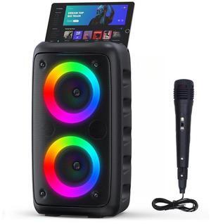 MOKiN RGB Lights Portable Bluetooth Speaker with 1 Wire Microphone,Karaoke Machine for Adults and Kids,Rechargeable Powered Dj/PA Speaker System with TF Card,AUX in,REC,TWS for Birthday Party.