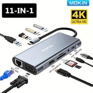 MOKiN 11-in-1 USB C Docking Station, 100W PD Adapter with HDMI, VGA, USB 3.0, USB-C, RJ45 Ethernet, SD/TF Card Reader, 3.5mm AUX for Laptops, MacBook, Windows, Chromebook.